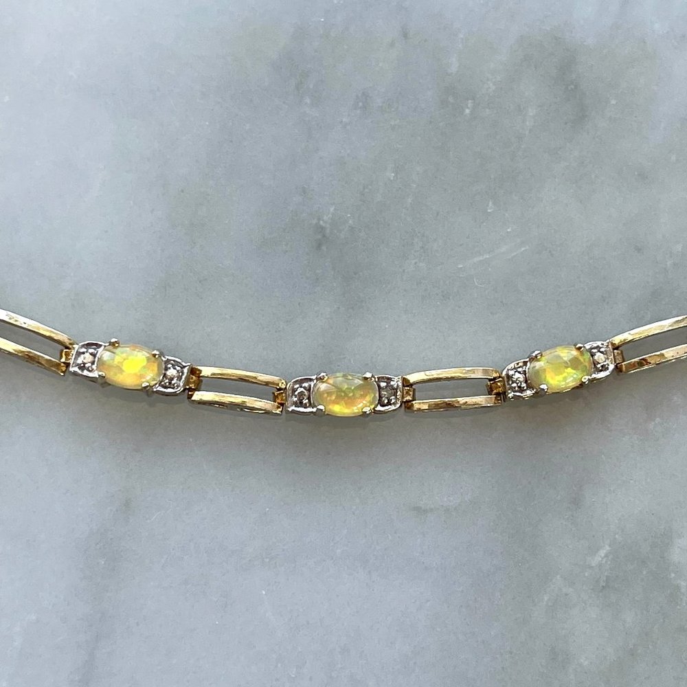 Vintage Sterling Silver 925 gold vermeil tennis bracelet diamond faux opal
